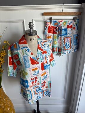 Very J NWT Multicolor Tropical Print Two-Piece Shorts and Short Sleeve Set